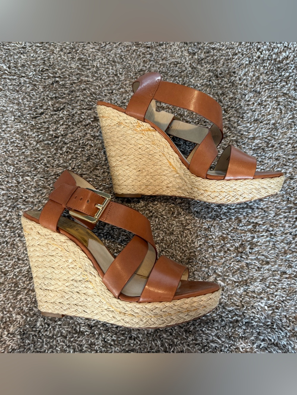 Michael Kors Tan Leather Wedge Sandals - Size 9 M